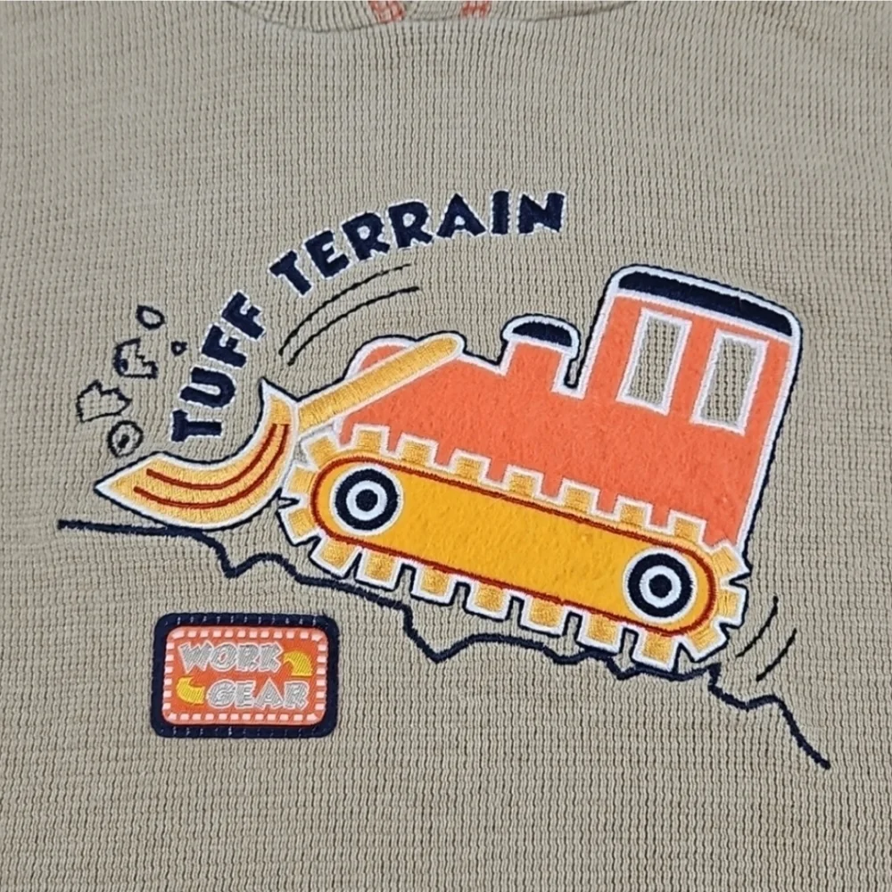 Vintage 18 Months Baby Hoodie Sweatshirt Tan Truck Bulldozer Boys 18M